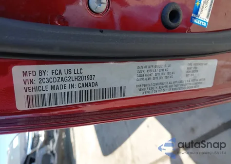 2020 Dodge Challenger Sxt из США, поврежденный, VIN 2C3CDZAG2LH201937